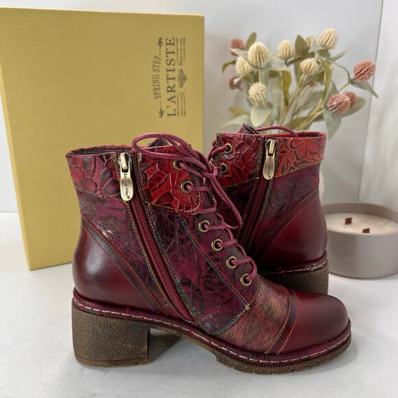 L'Artiste by Spring Step Fallinluv Leather Boot Bordeaux Multi Women 5.5-6 NWB - Picture 6 of 11